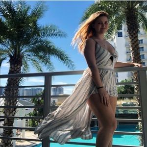 Cream Striped Romper Maxi Dress